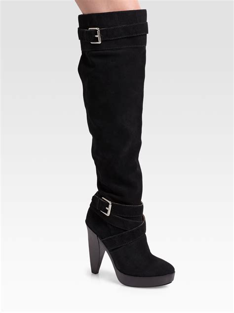 michael kors suede tall black boots buckle|Michael Kors platform boots.